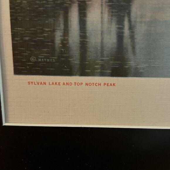 Rustic Wooden Frame Sylvan Lake Top Notch Peak Yellowstone Vtg 30s Haynes Print - Picture 3 of 7